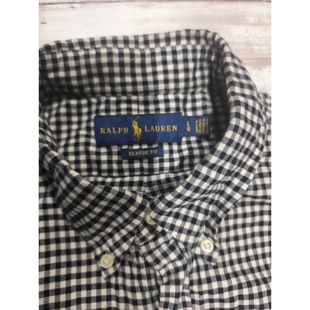 Ralph Lauren Mens Classic Fit Gingham Button Down Shirt Black White Large L - Picture 2 of 7
